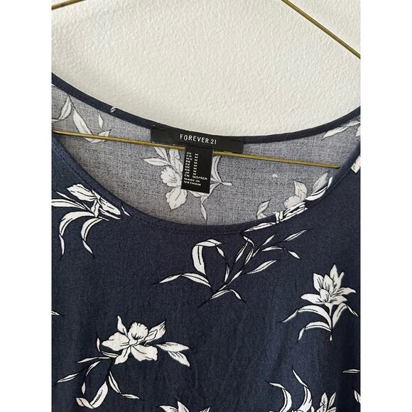 Forever 21 Dress Women's Medium Mini Floral Short Sleeve Navy Blue White - Picture 5 of 6